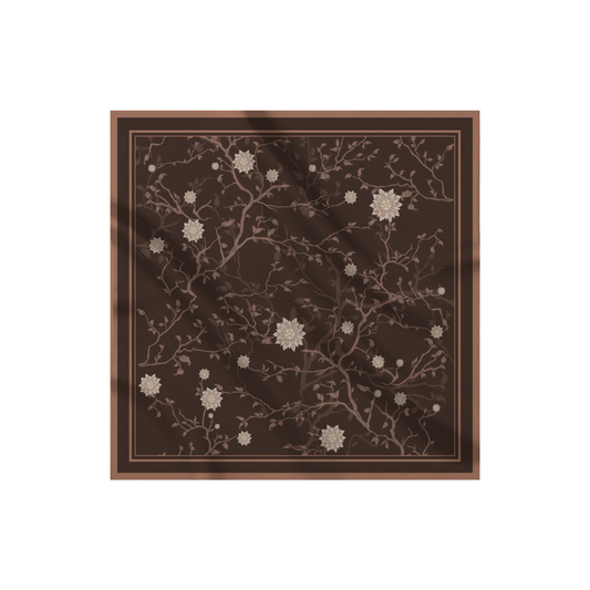 Carré de soie - Le Jardin d'Edel marron